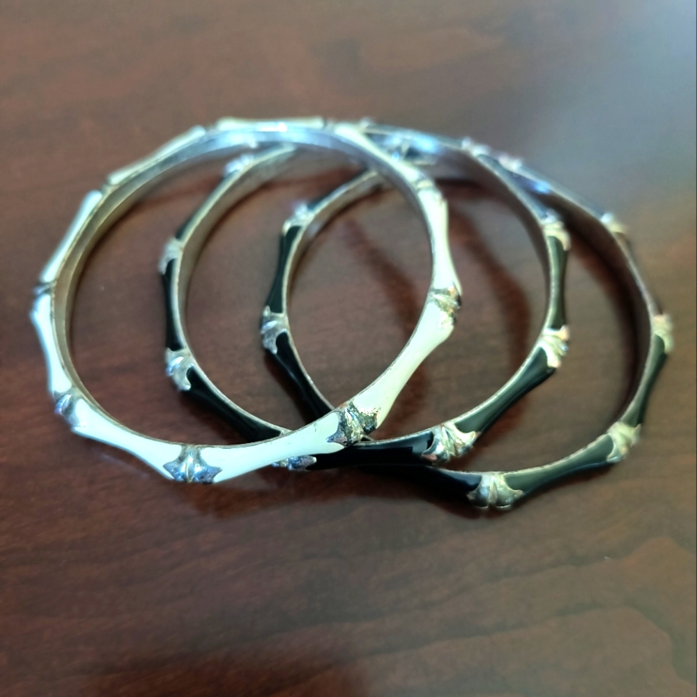 Black white silver bamboo style bracelets